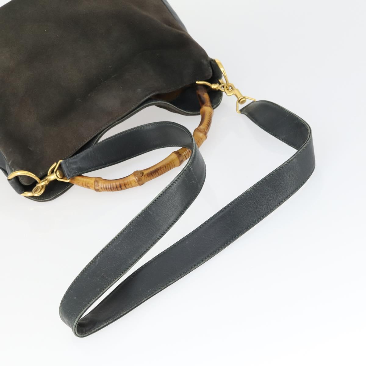 GUCCI Bamboo Hand Bag Suede 2way Brown Gold 001 3444 1638 Auth 168351