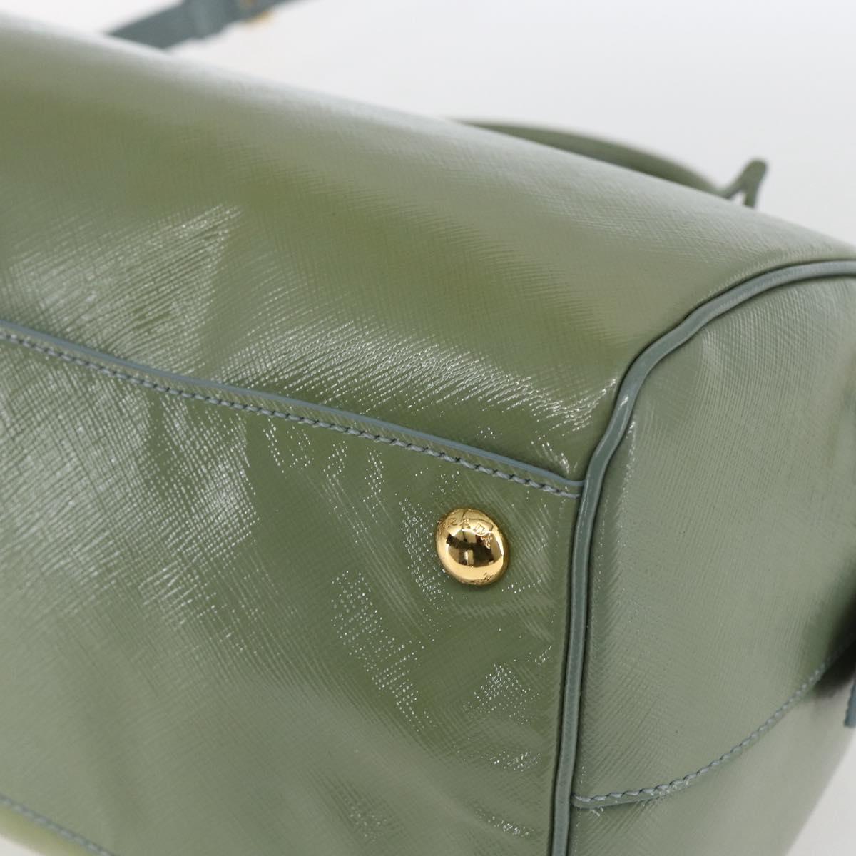 PRADA Boston Bag Safiano leather 2way Green Gold Auth 168352