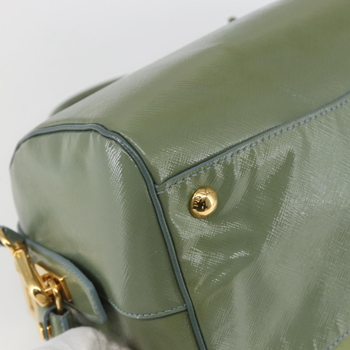 PRADA Boston Bag Safiano leather 2way Green Gold Auth 168352