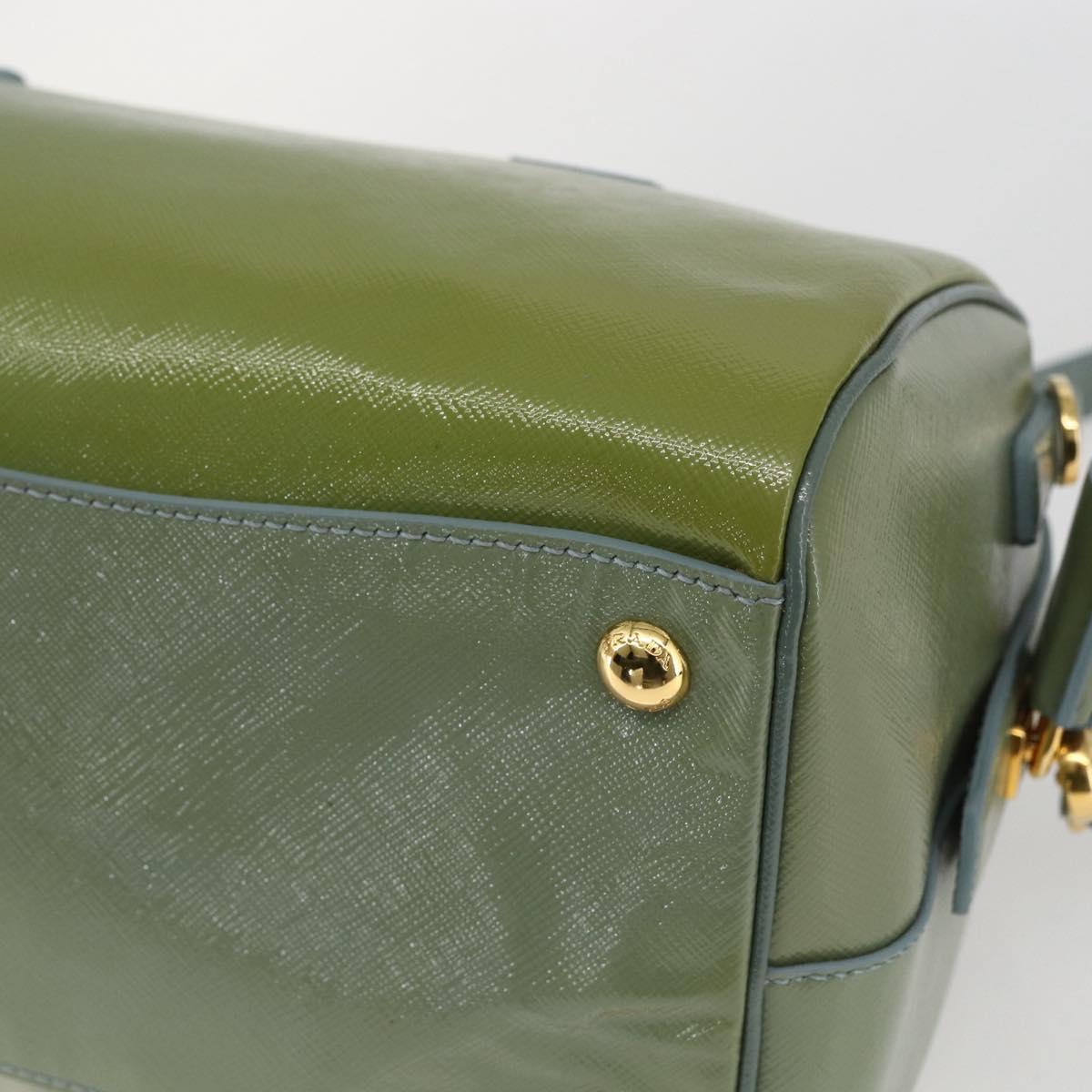 PRADA Boston Bag Safiano leather 2way Green Gold Auth 168352