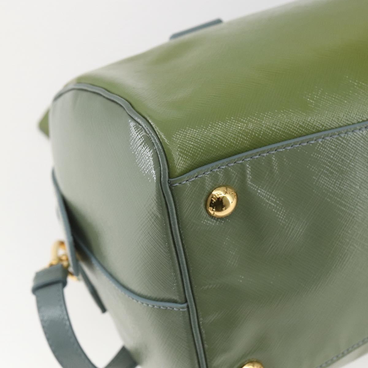 PRADA Boston Bag Safiano leather 2way Green Gold Auth 168352