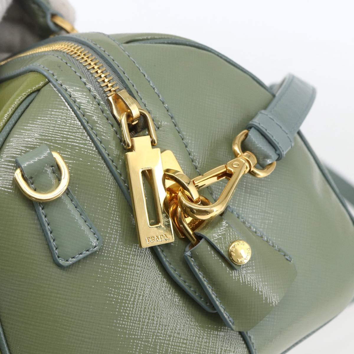 PRADA Boston Bag Safiano leather 2way Green Gold Auth 168352