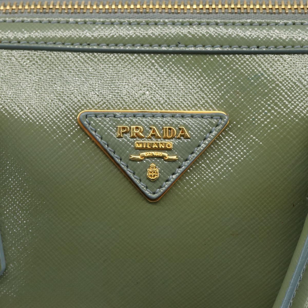 PRADA Boston Bag Safiano leather 2way Green Gold Auth 168352