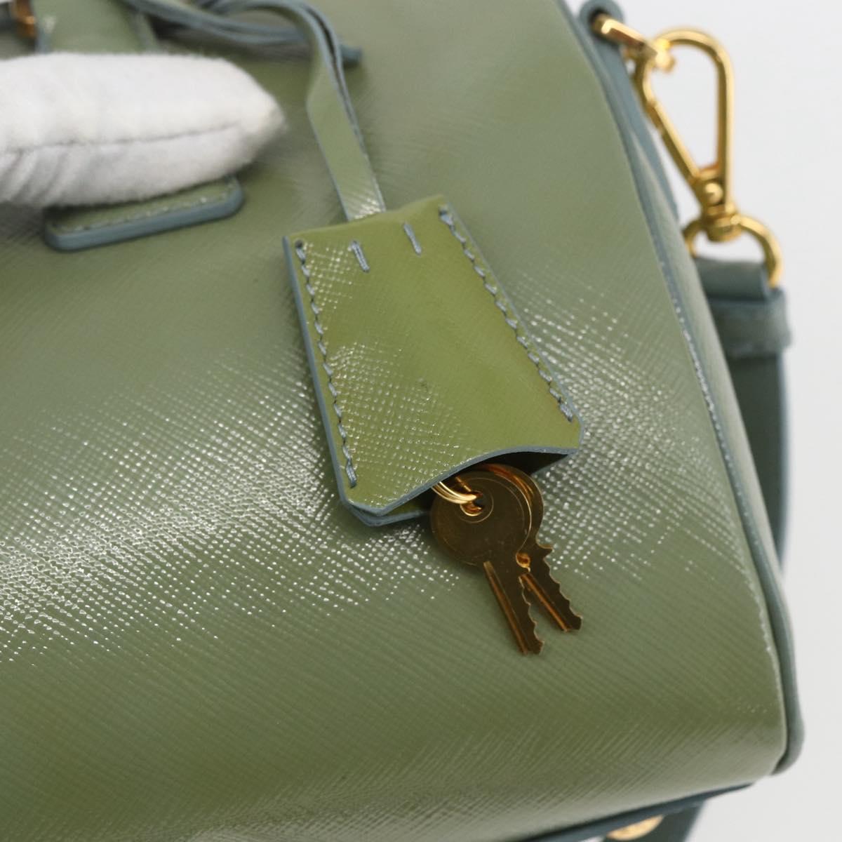 PRADA Boston Bag Safiano leather 2way Green Gold Auth 168352