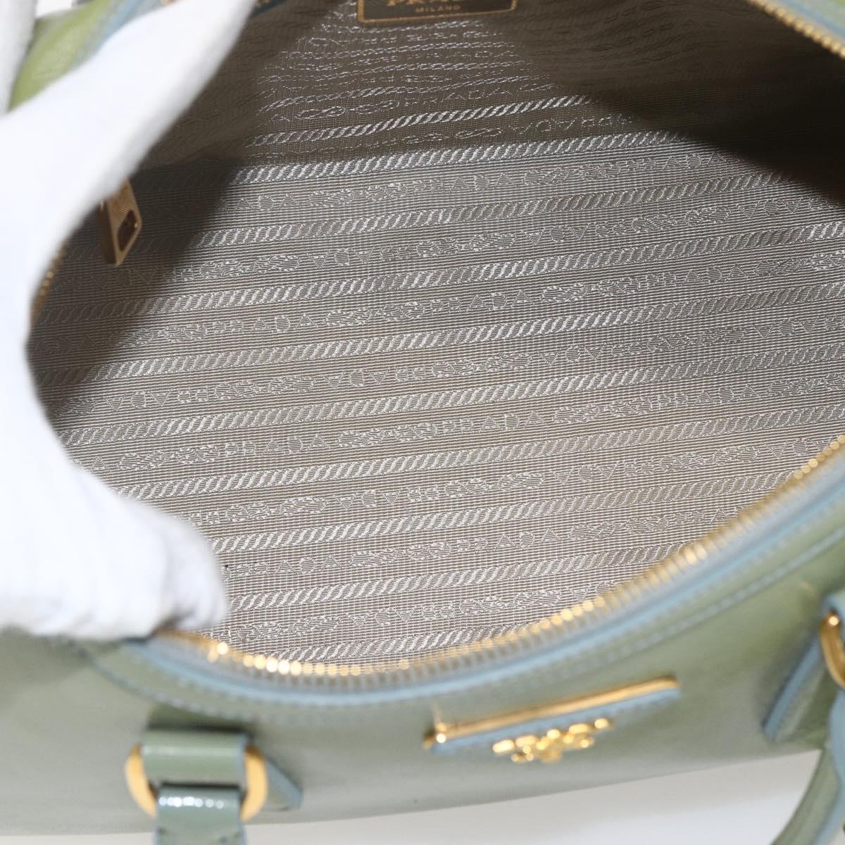 PRADA Boston Bag Safiano leather 2way Green Gold Auth 168352