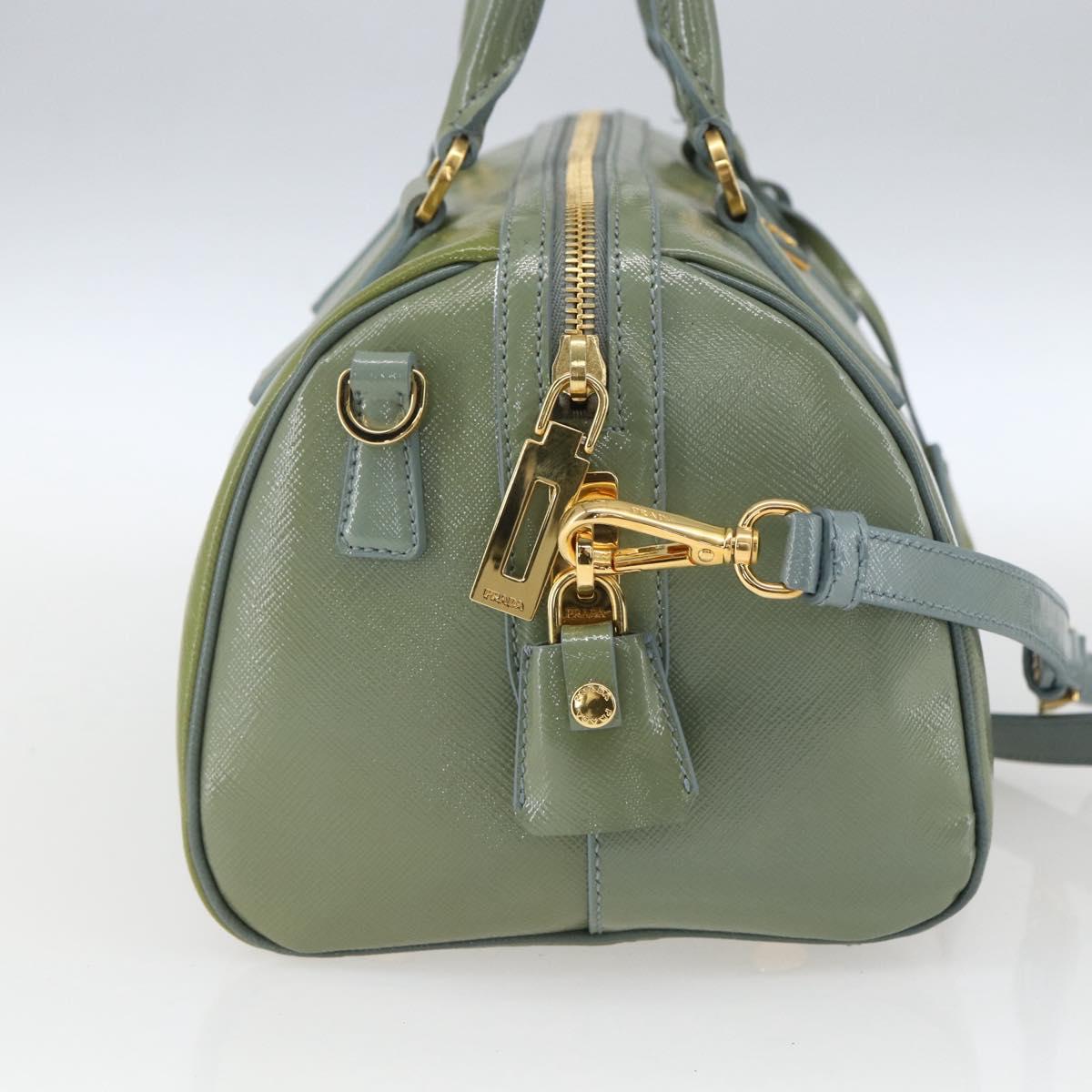 PRADA Boston Bag Safiano leather 2way Green Gold Auth 168352