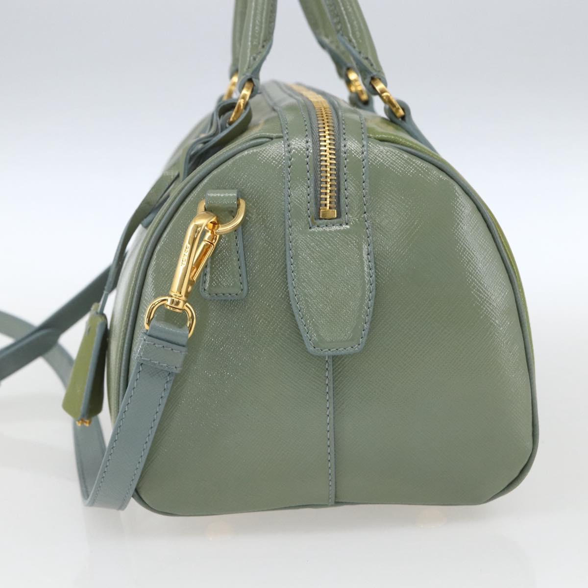 PRADA Boston Bag Safiano leather 2way Green Gold Auth 168352
