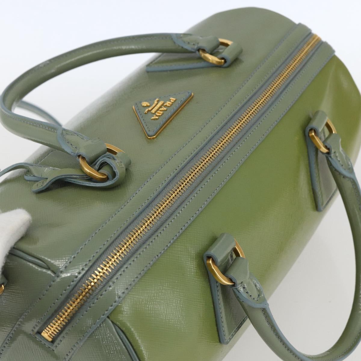 PRADA Boston Bag Safiano leather 2way Green Gold Auth 168352