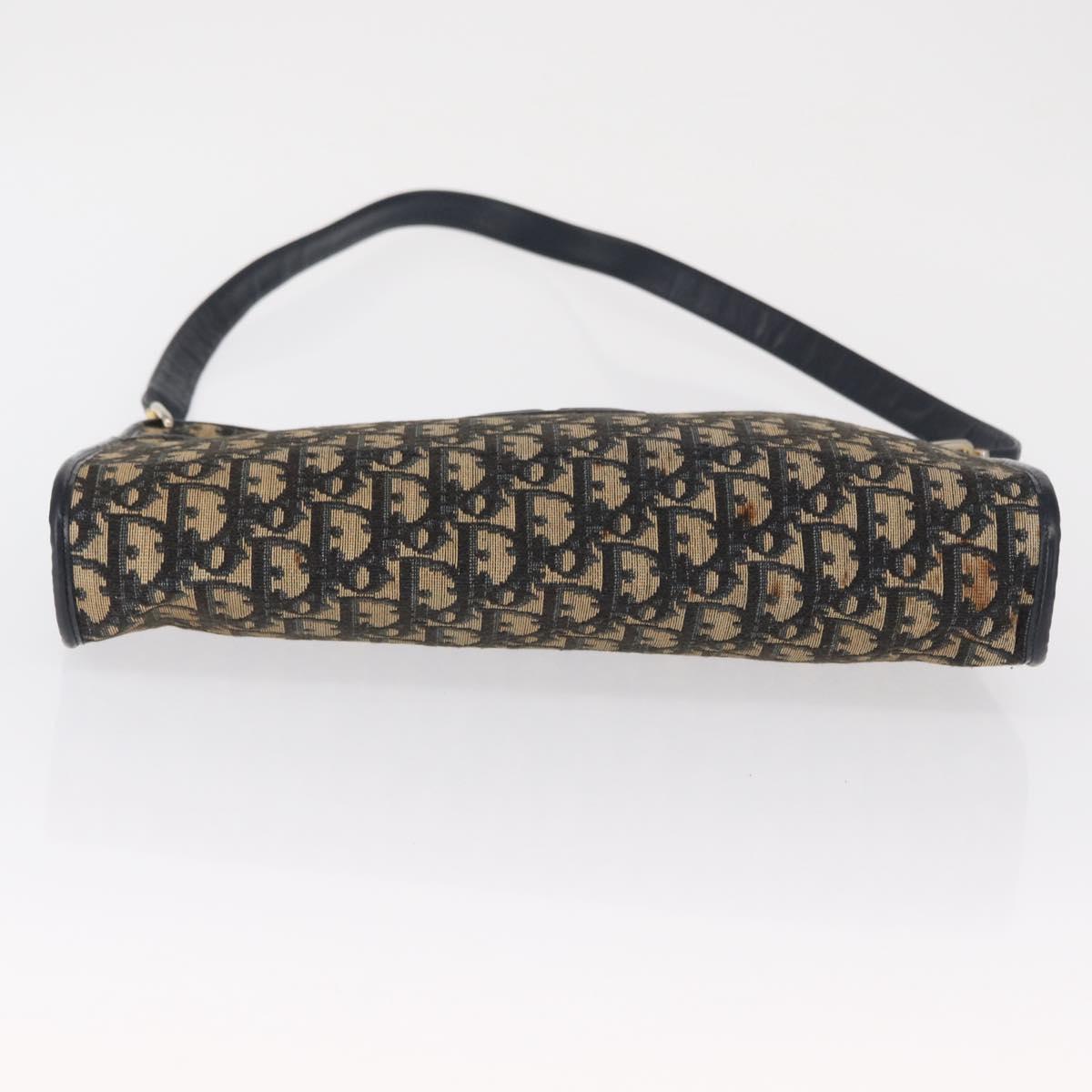 Christian Dior Trotter Canvas Shoulder Bag Navy Gold Auth 168354