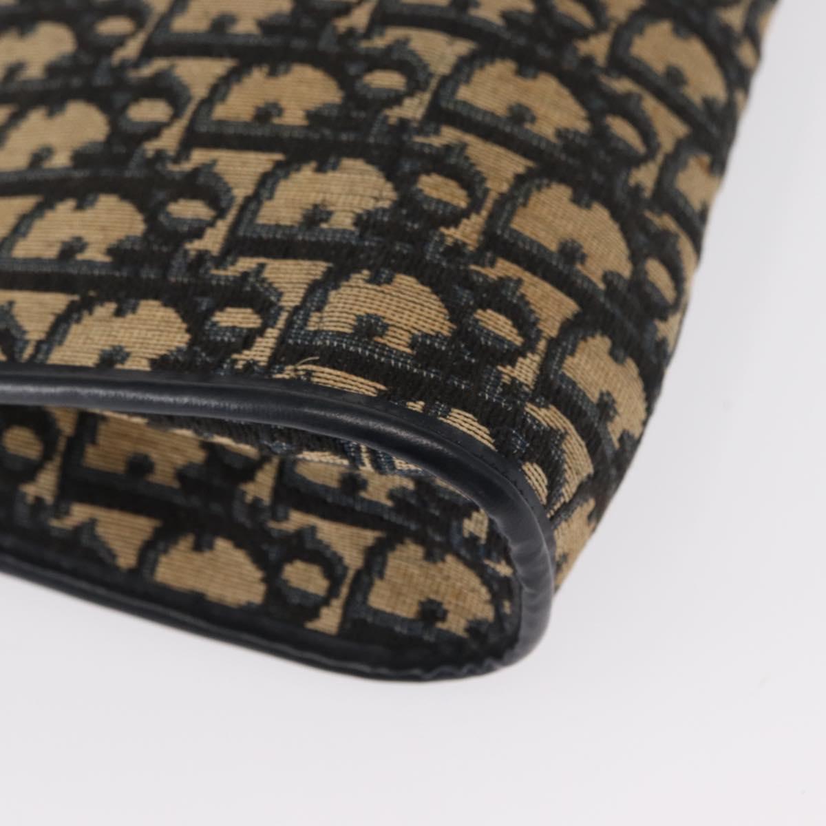 Christian Dior Trotter Canvas Shoulder Bag Navy Gold Auth 168354