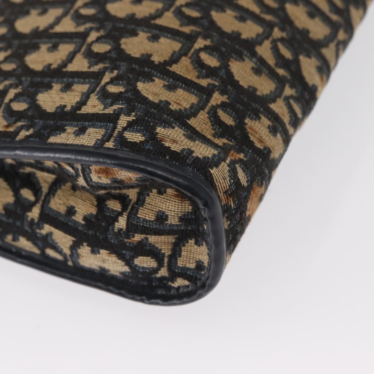 Christian Dior Trotter Canvas Shoulder Bag Navy Gold Auth 168354