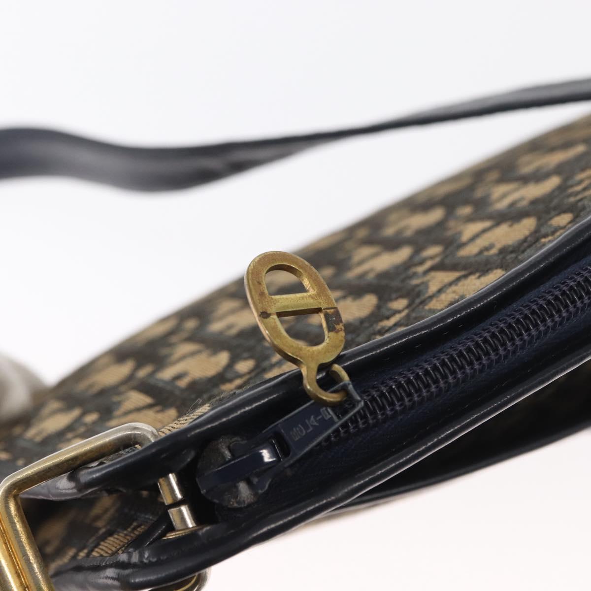 Christian Dior Trotter Canvas Shoulder Bag Navy Gold Auth 168354