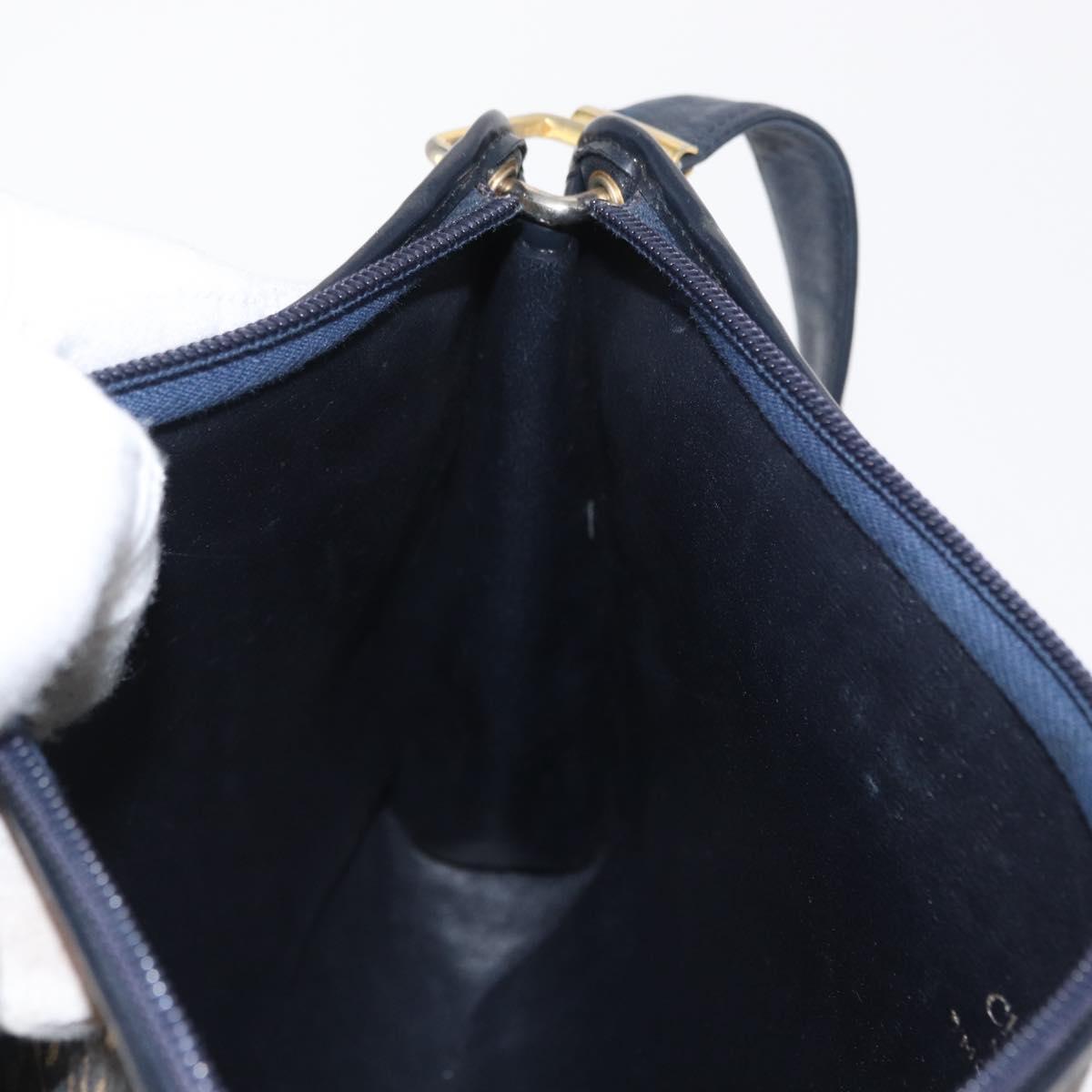Christian Dior Trotter Canvas Shoulder Bag Navy Gold Auth 168354