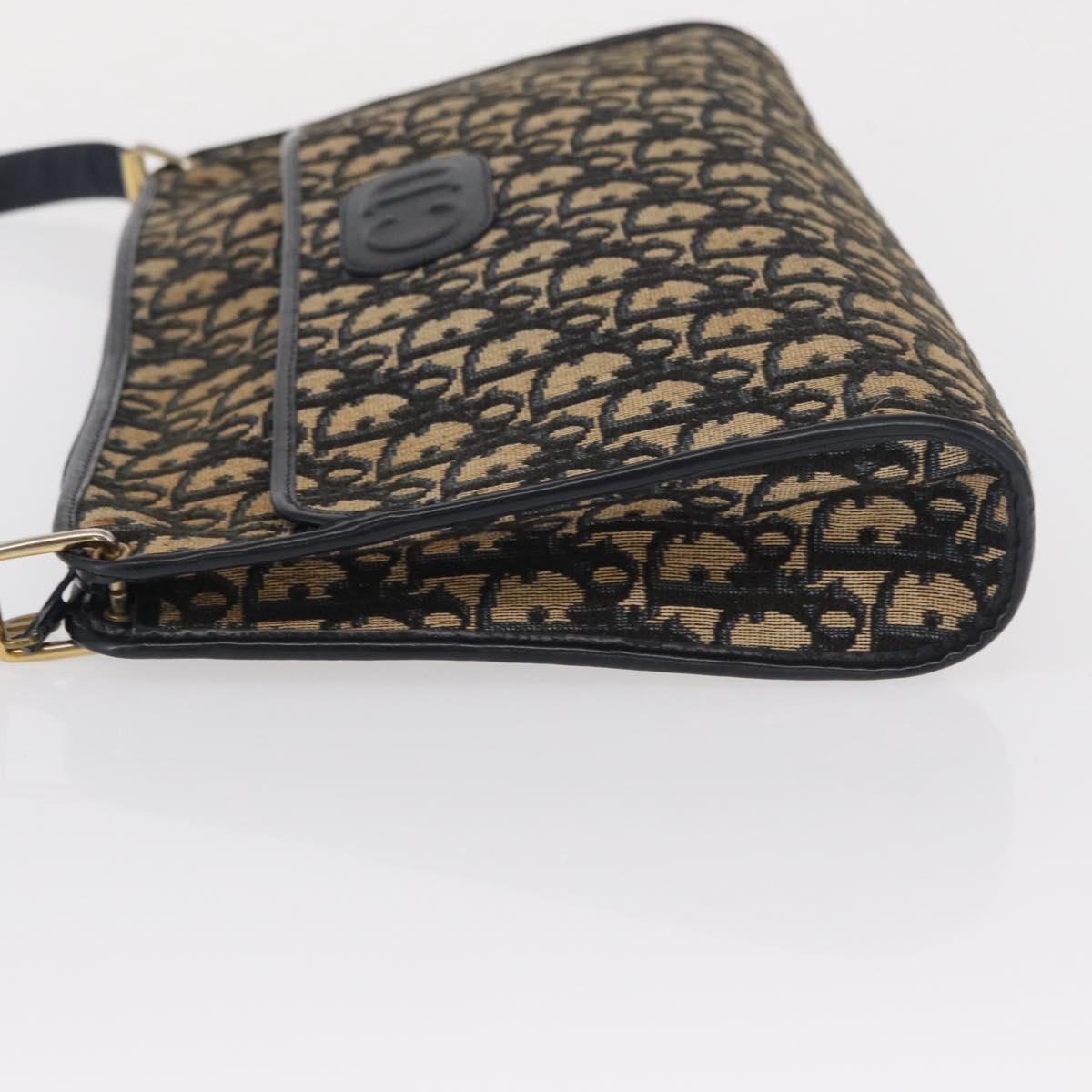 Christian Dior Trotter Canvas Shoulder Bag Navy Gold Auth 168354