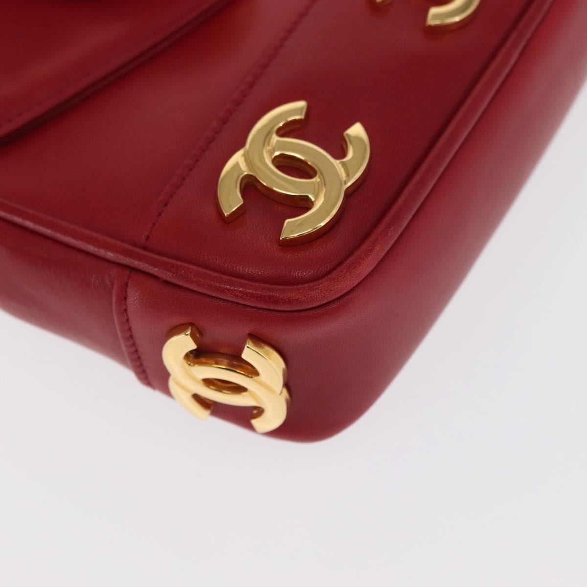 CHANEL Triple Coco Waist bag Lamb Skin Red Gold CC Auth 168355SAV