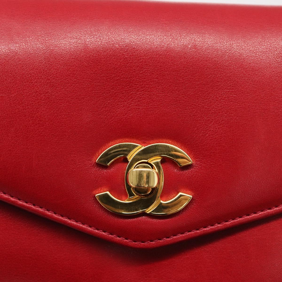 CHANEL Triple Coco Waist bag Lamb Skin Red Gold CC Auth 168355SAV