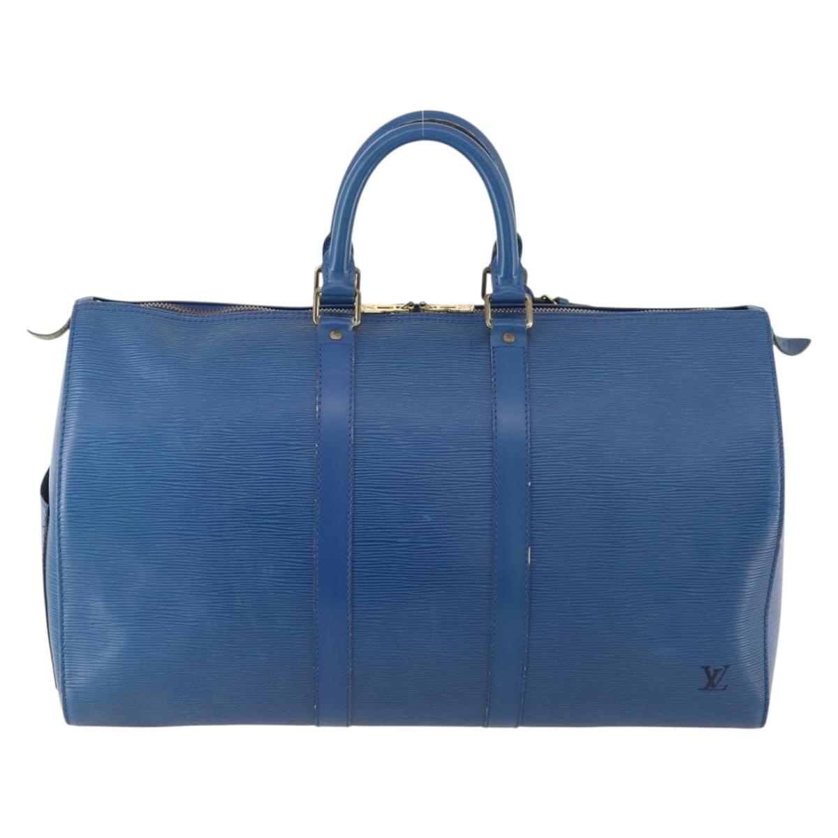 LOUIS VUITTON Epi Keepall 45 Boston Bag Blue M42975 LV Auth 168373