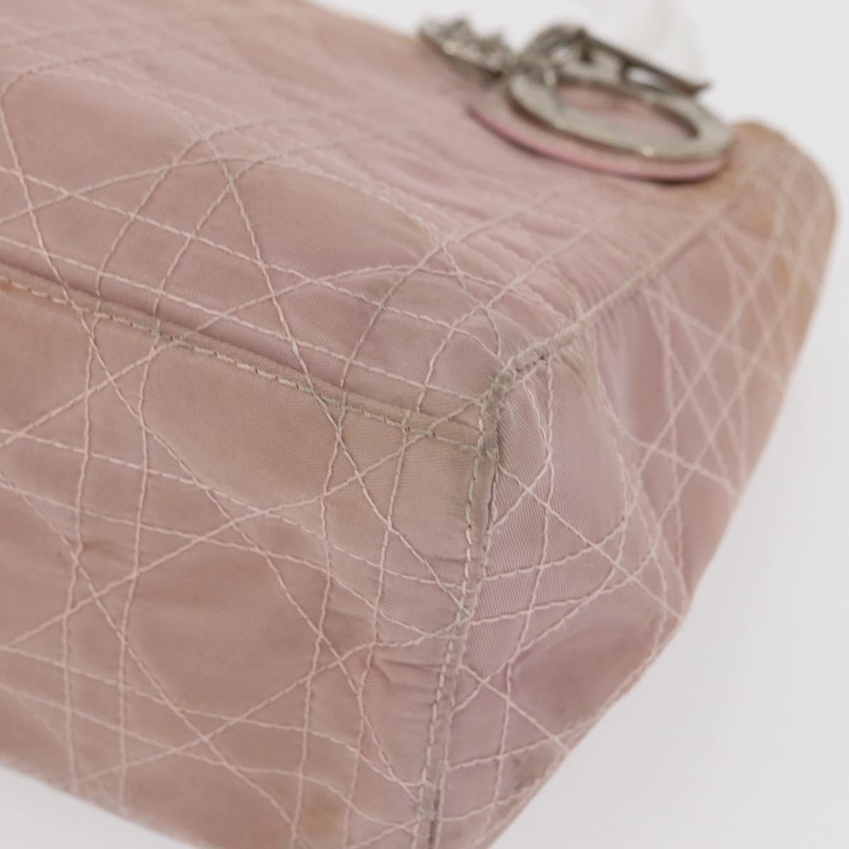Christian Dior Lady Dior Canage Hand Bag Nylon Pink Silver Auth 168374