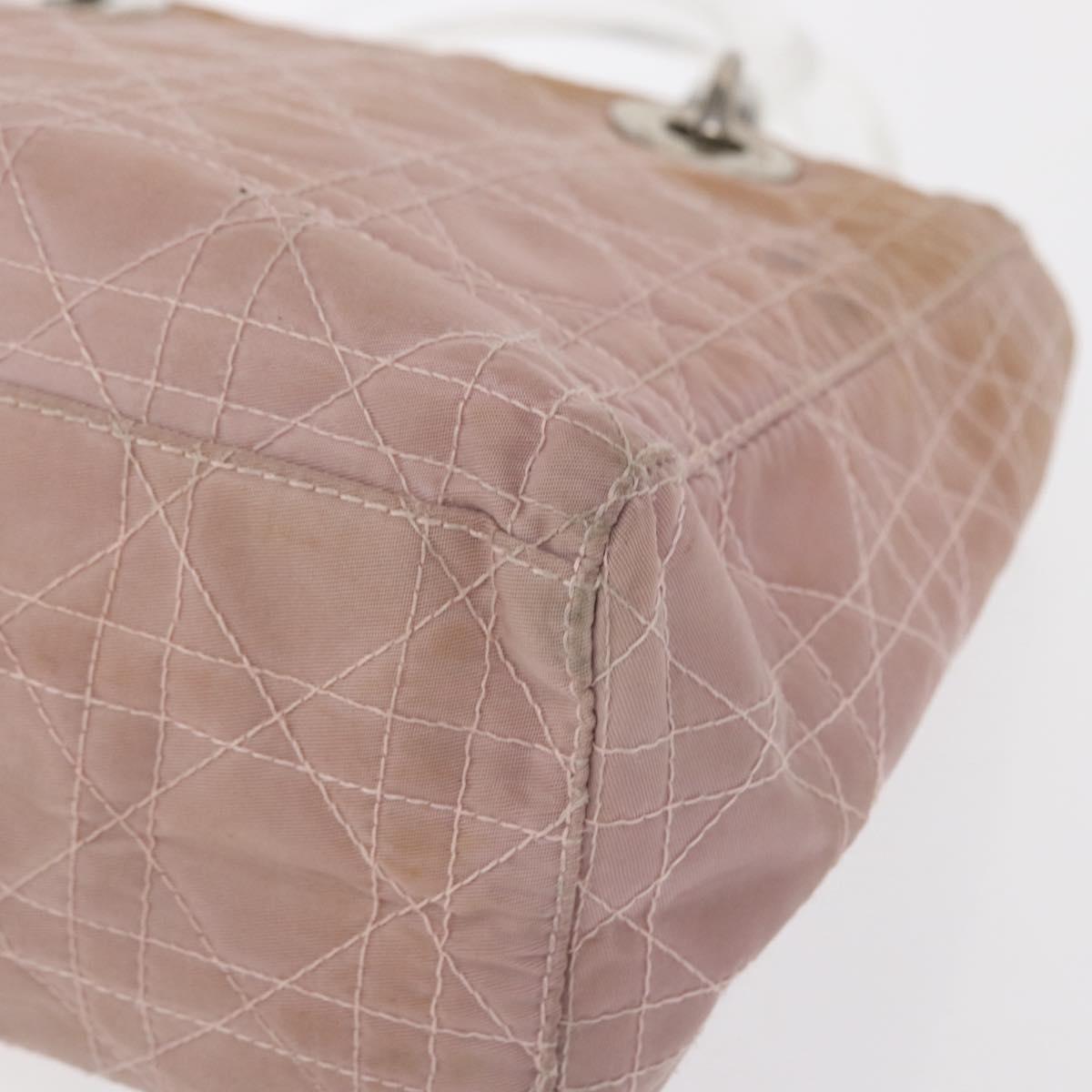 Christian Dior Lady Dior Canage Hand Bag Nylon Pink Silver Auth 168374