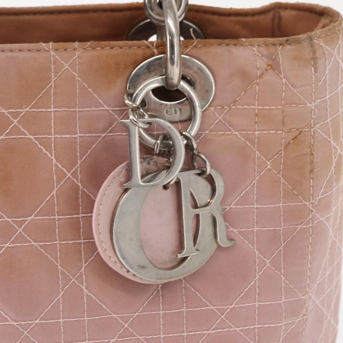 Christian Dior Lady Dior Canage Hand Bag Nylon Pink Silver Auth 168374