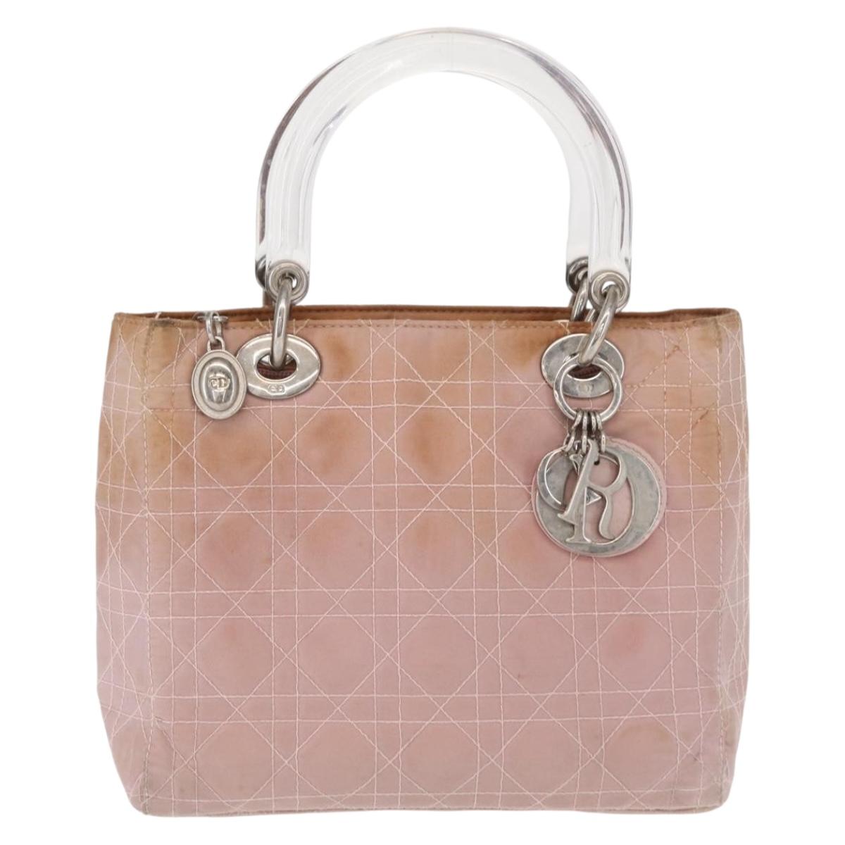 Christian Dior Lady Dior Canage Hand Bag Nylon Pink Silver Auth 168374