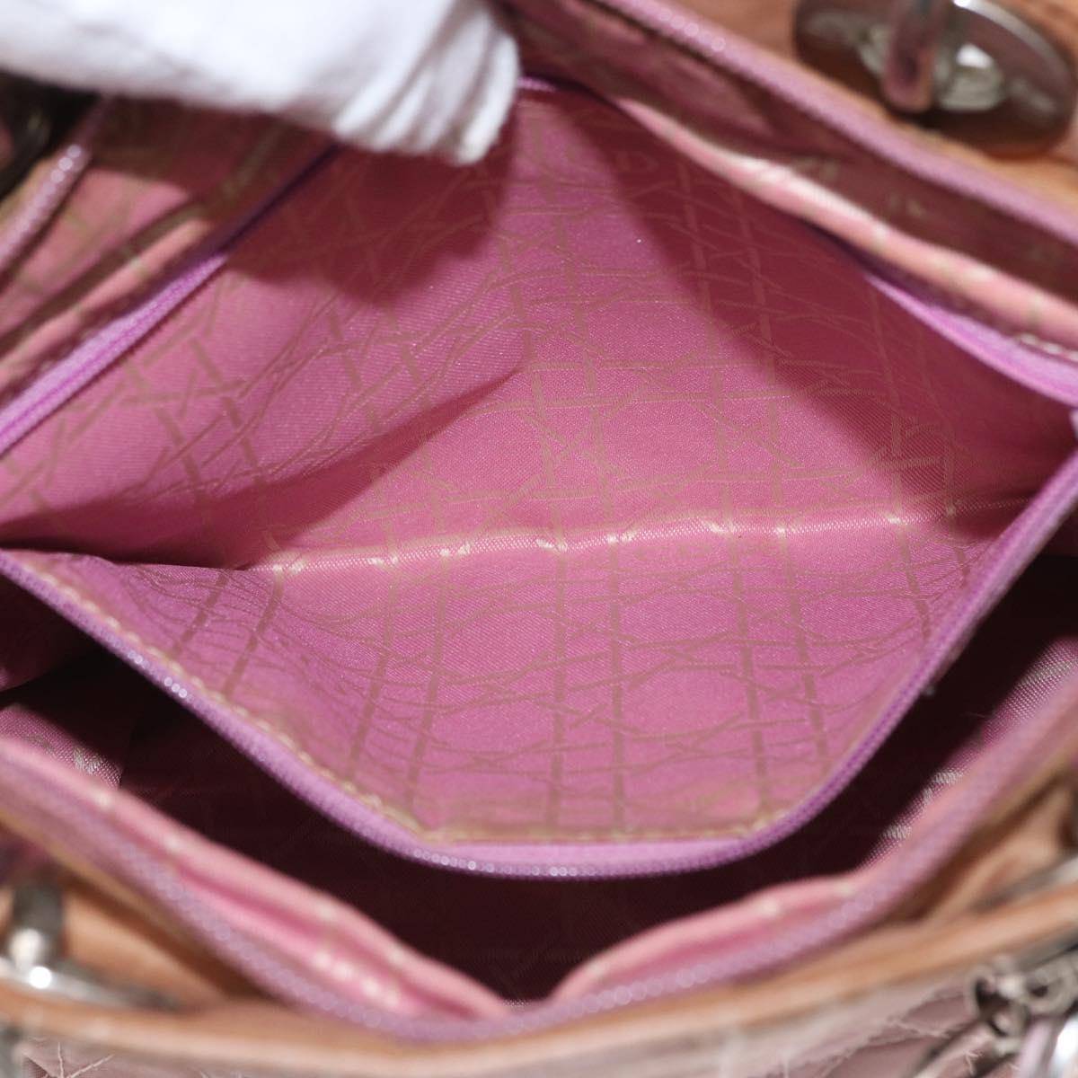 Christian Dior Lady Dior Canage Hand Bag Nylon Pink Silver Auth 168374