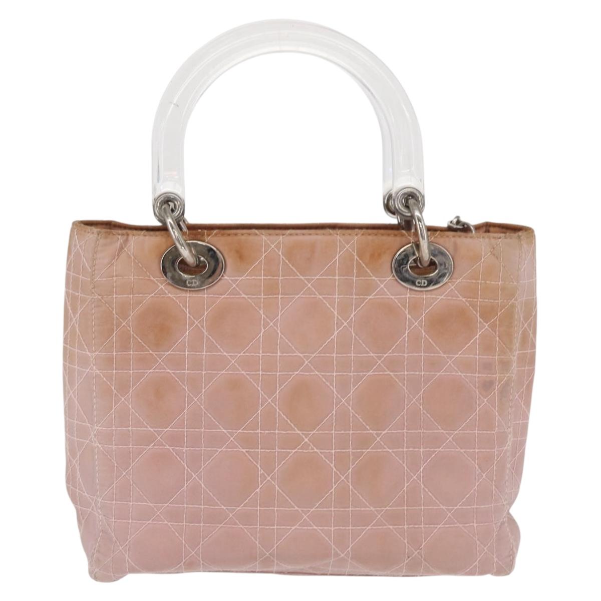 Christian Dior Lady Dior Canage Hand Bag Nylon Pink Silver Auth 168374