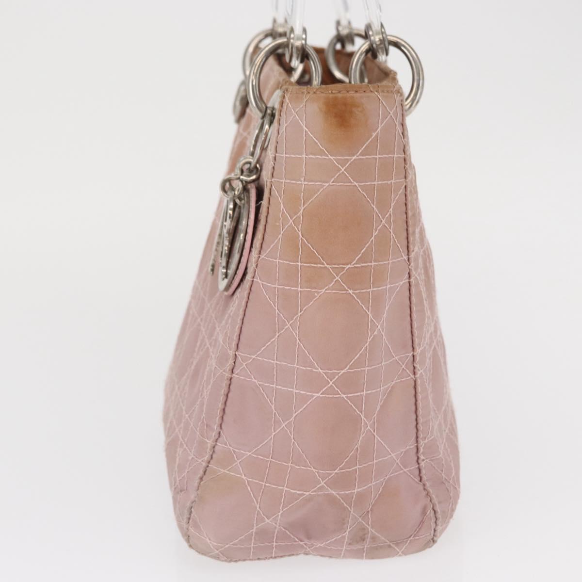 Christian Dior Lady Dior Canage Hand Bag Nylon Pink Silver Auth 168374