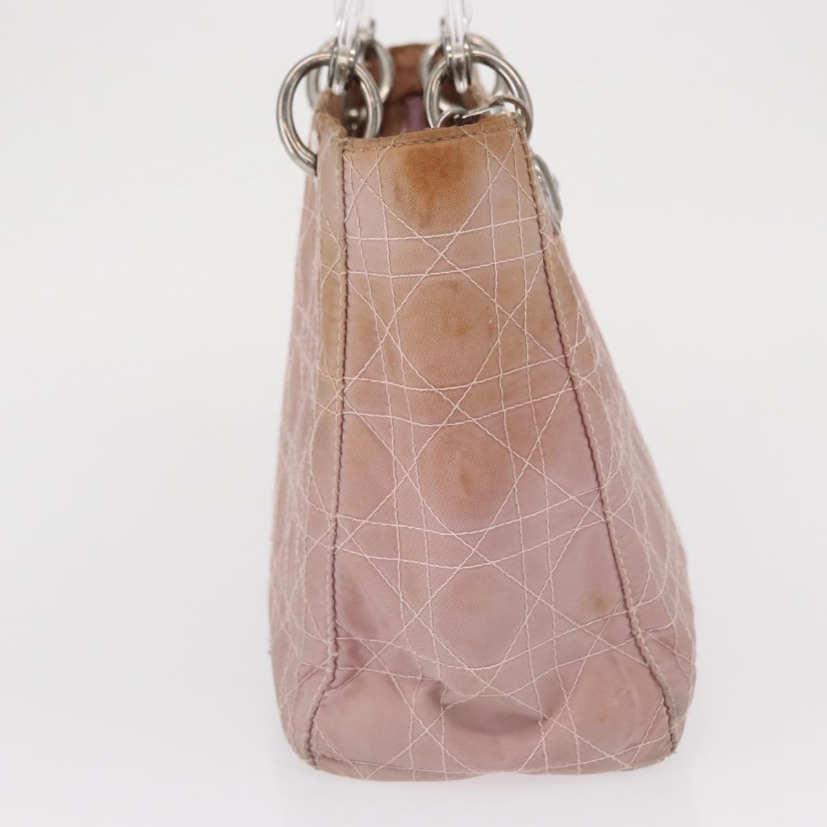 Christian Dior Lady Dior Canage Hand Bag Nylon Pink Silver Auth 168374