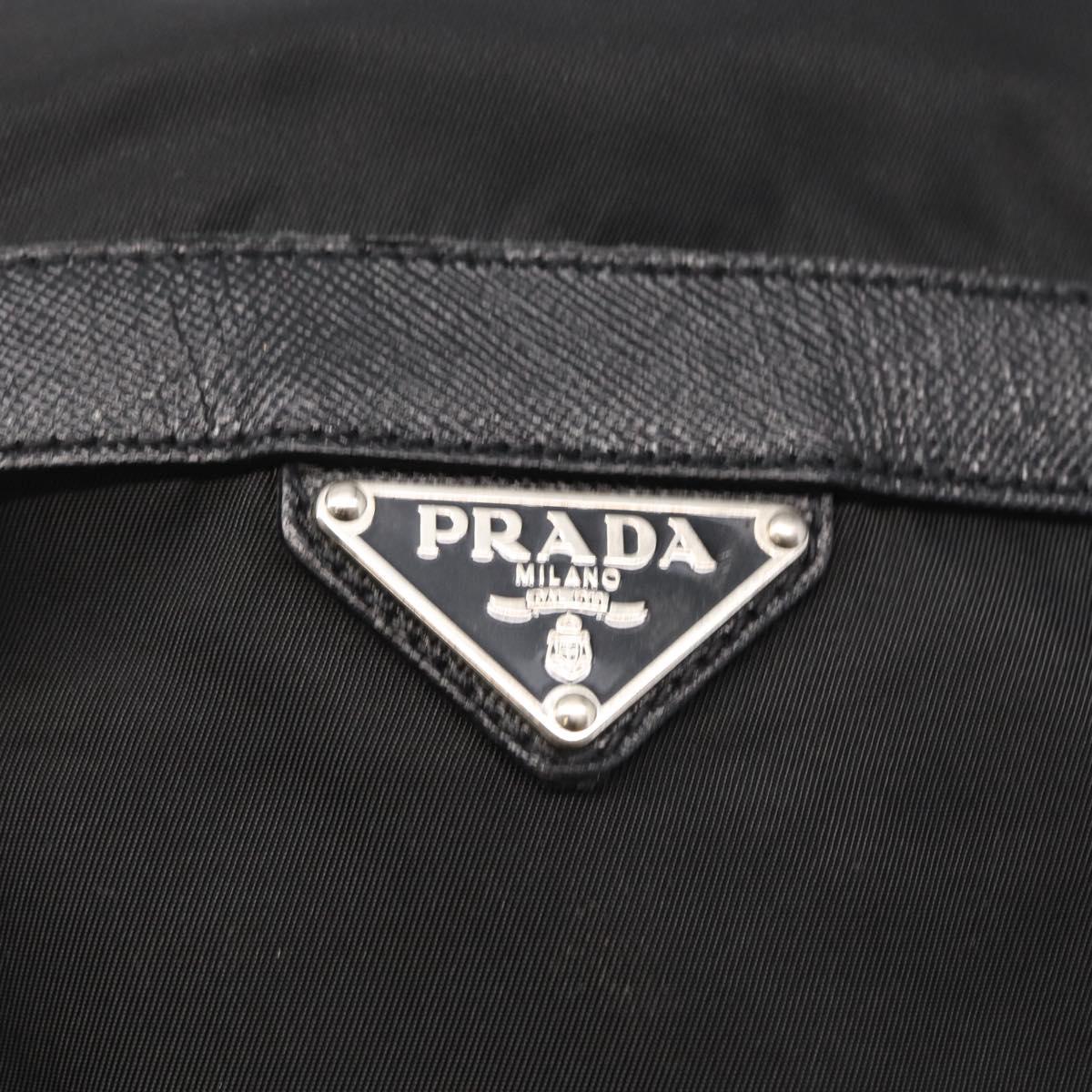 PRADA Shoulder Bag Nylon Black Silver Auth 168377