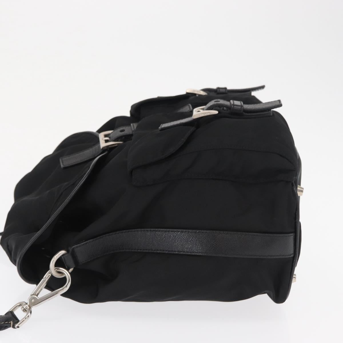 PRADA Shoulder Bag Nylon Black Silver Auth 168377