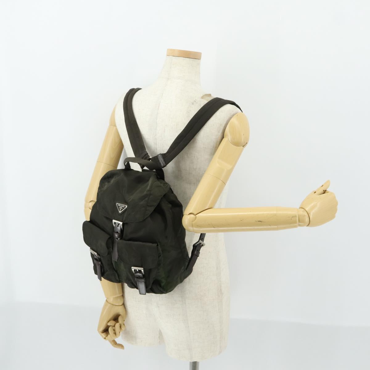 PRADA Backpack Nylon Khaki Silver Auth 168379