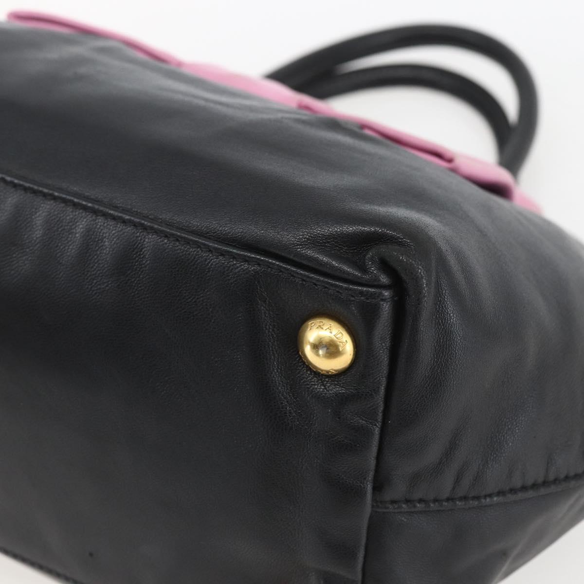 PRADA Hand Bag Leather Black Gold Auth 168382