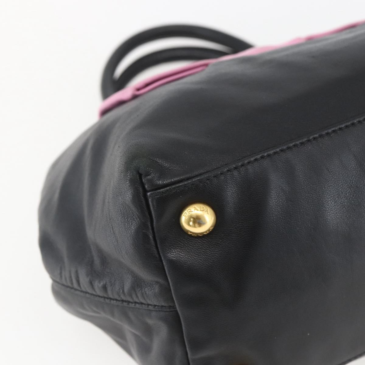PRADA Hand Bag Leather Black Gold Auth 168382