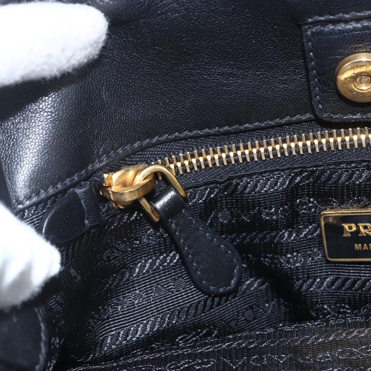 PRADA Hand Bag Leather Black Gold Auth 168382