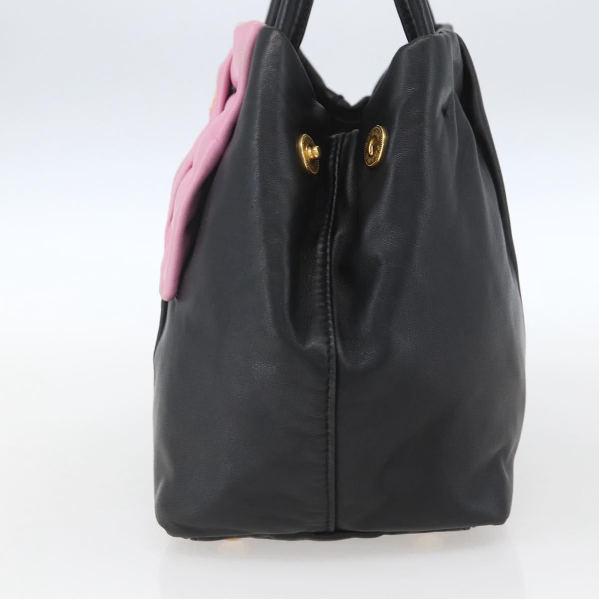 PRADA Hand Bag Leather Black Gold Auth 168382