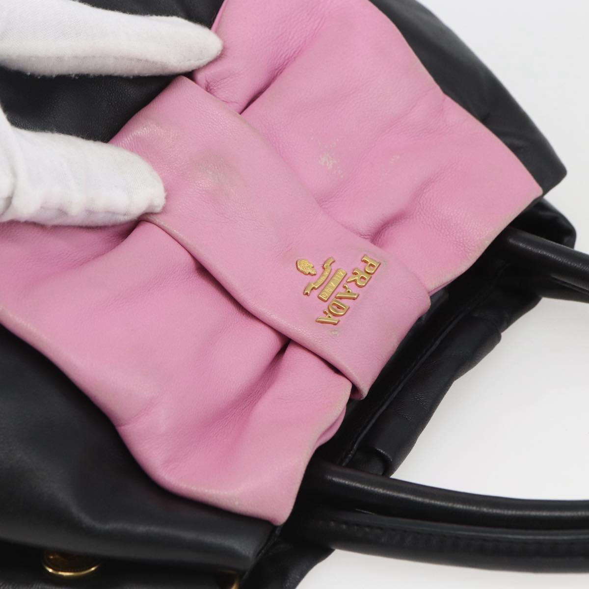 PRADA Hand Bag Leather Black Gold Auth 168382