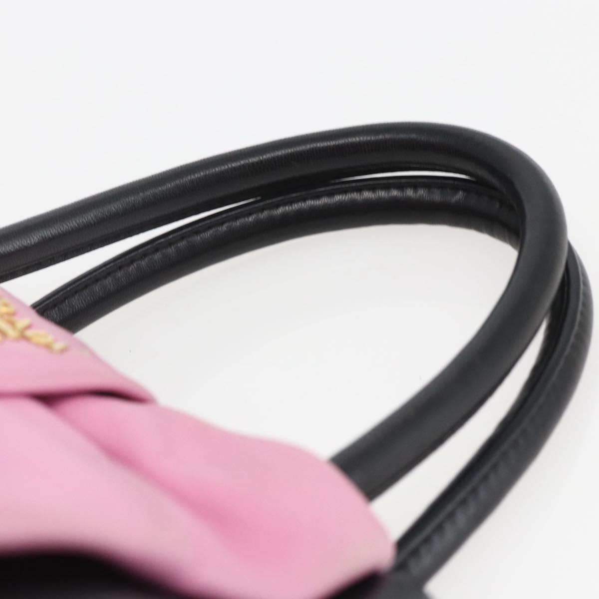 PRADA Hand Bag Leather Black Gold Auth 168382