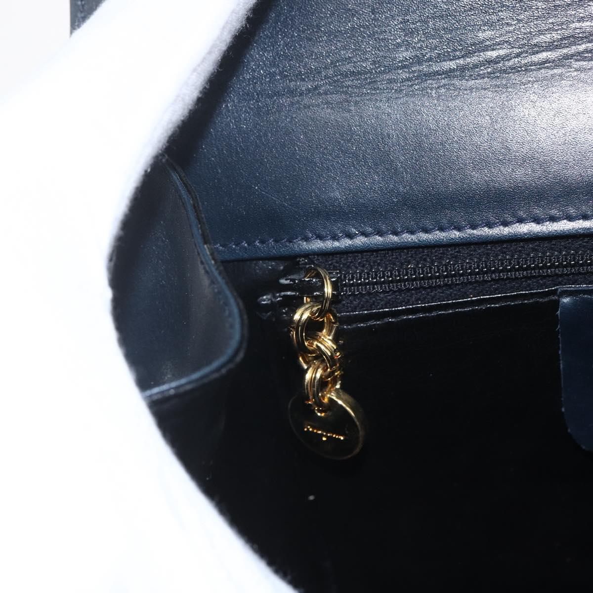 Salvatore Ferragamo Gancini Chain Shoulder Bag Leather Navy Gold Auth 168385