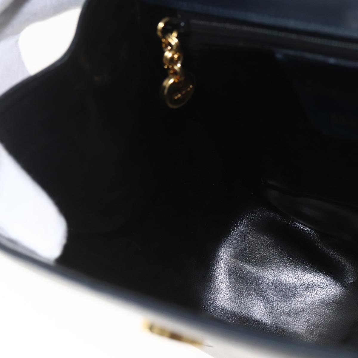 Salvatore Ferragamo Gancini Chain Shoulder Bag Leather Navy Gold Auth 168385