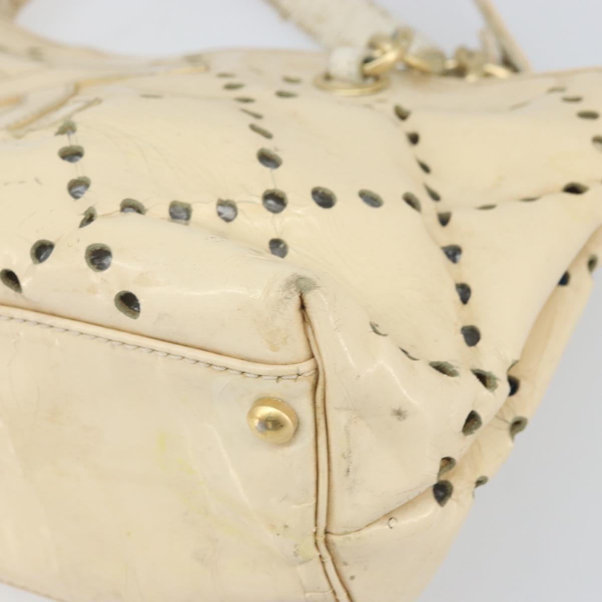 CHANEL Hand Bag Patent leather Ivory Gold CC Auth 168387