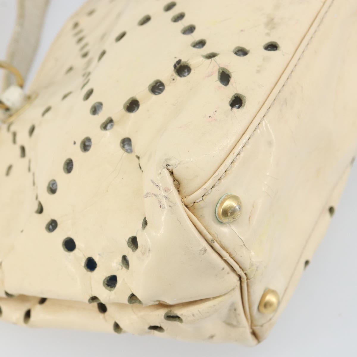 CHANEL Hand Bag Patent leather Ivory Gold CC Auth 168387