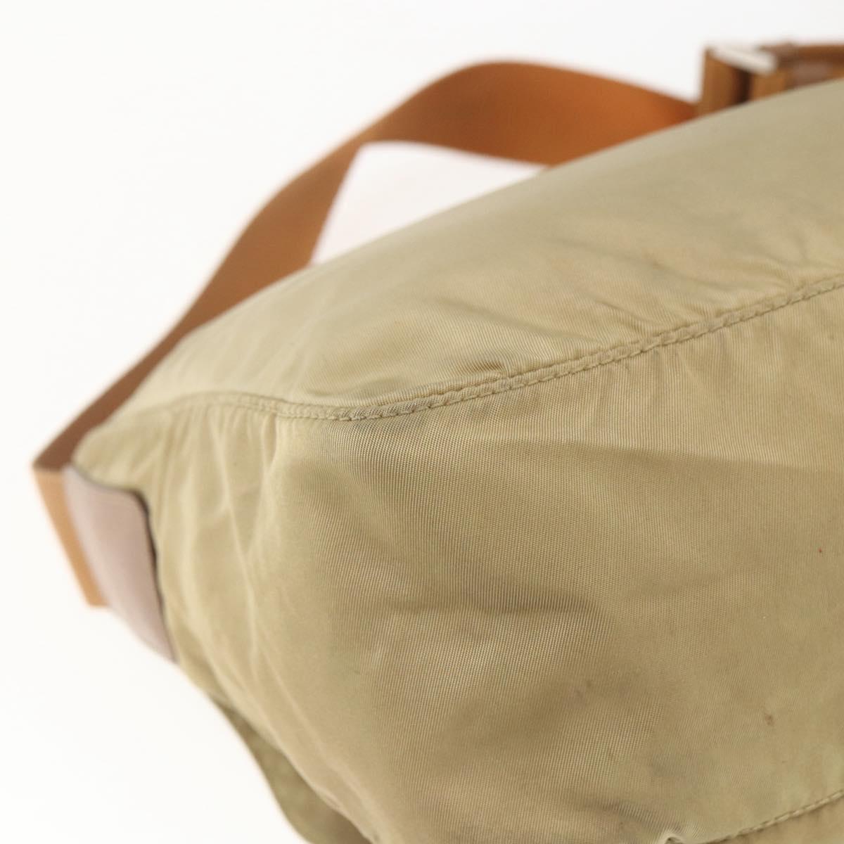 PRADA Shoulder Bag Nylon Beige Silver Auth 168388
