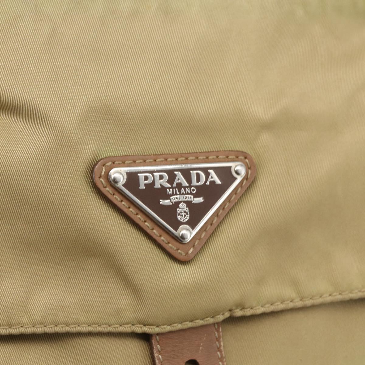 PRADA Shoulder Bag Nylon Beige Silver Auth 168388