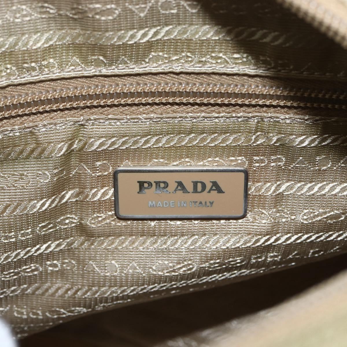PRADA Shoulder Bag Nylon Beige Silver Auth 168388