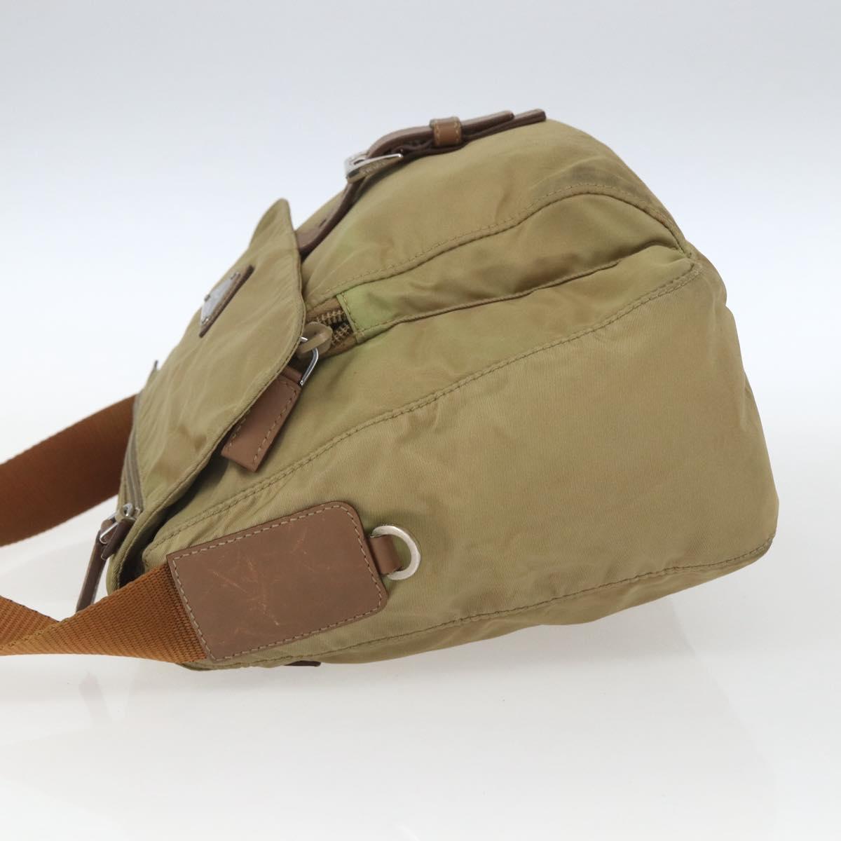 PRADA Shoulder Bag Nylon Beige Silver Auth 168388