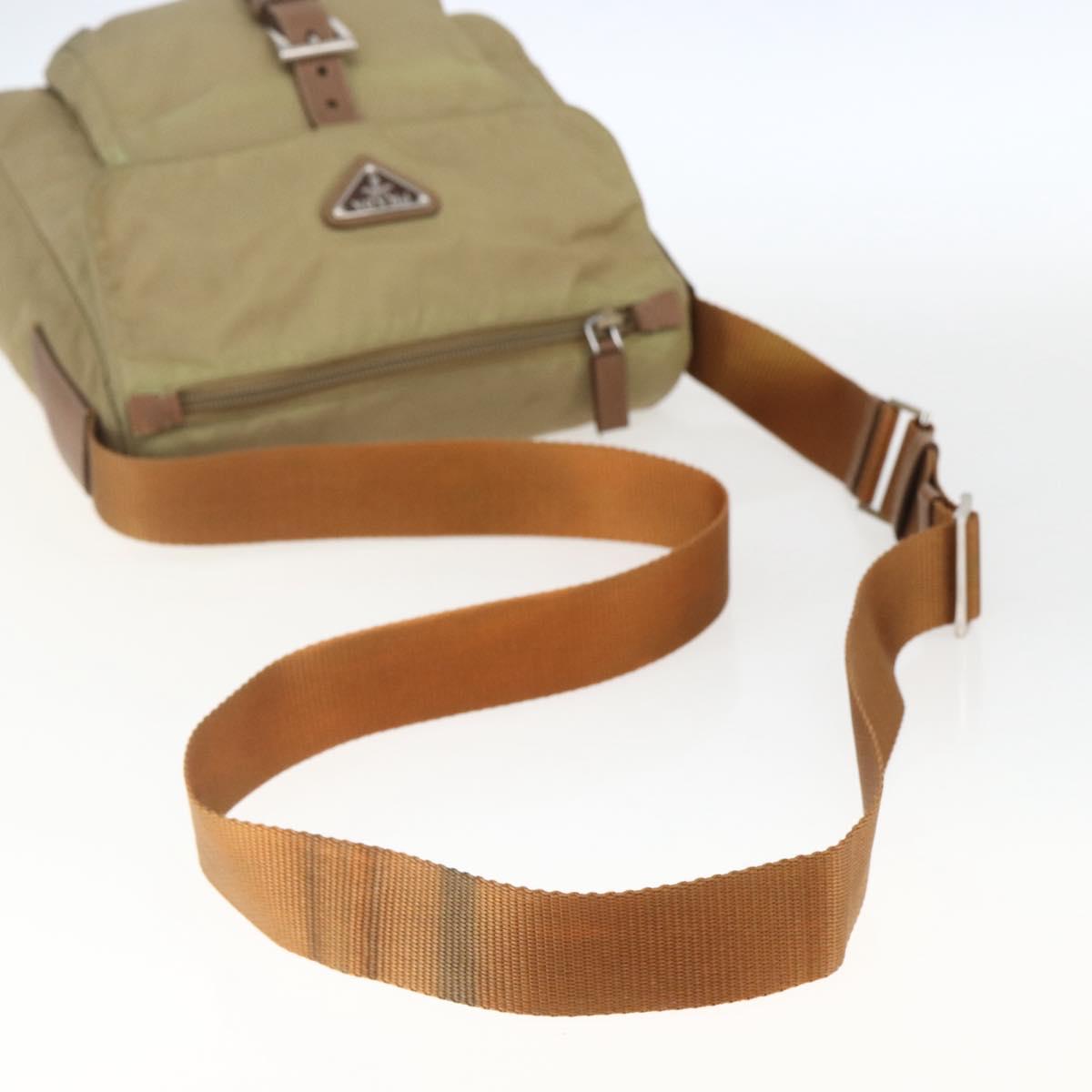 PRADA Shoulder Bag Nylon Beige Silver Auth 168388