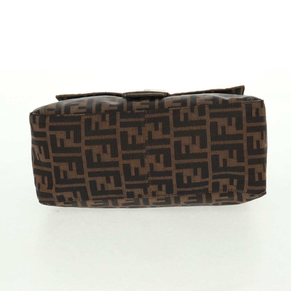FENDI Zucca Canvas Mamma Baguette Shoulder Bag Black Brown Auth 168389V