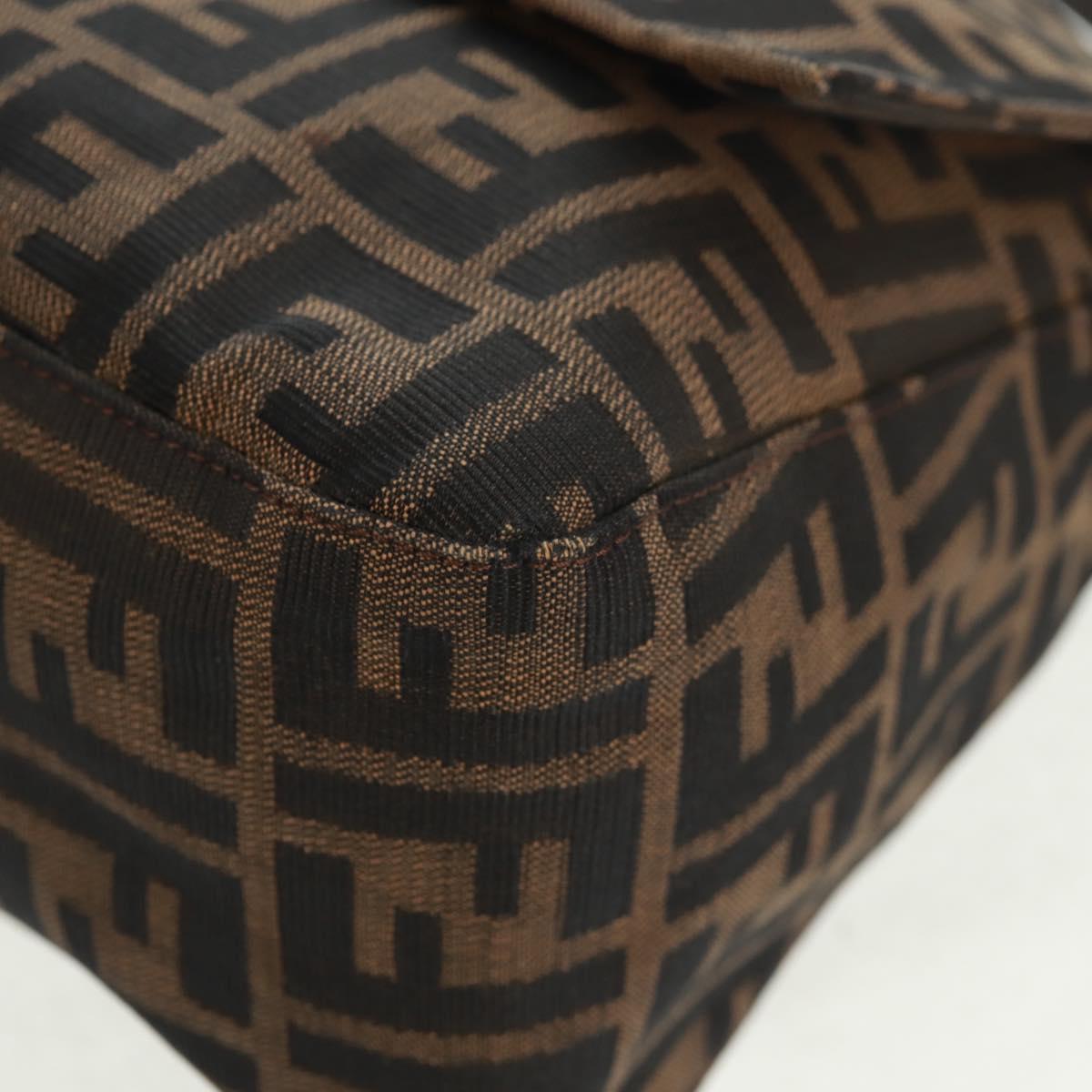 FENDI Zucca Canvas Mamma Baguette Shoulder Bag Black Brown Auth 168389V
