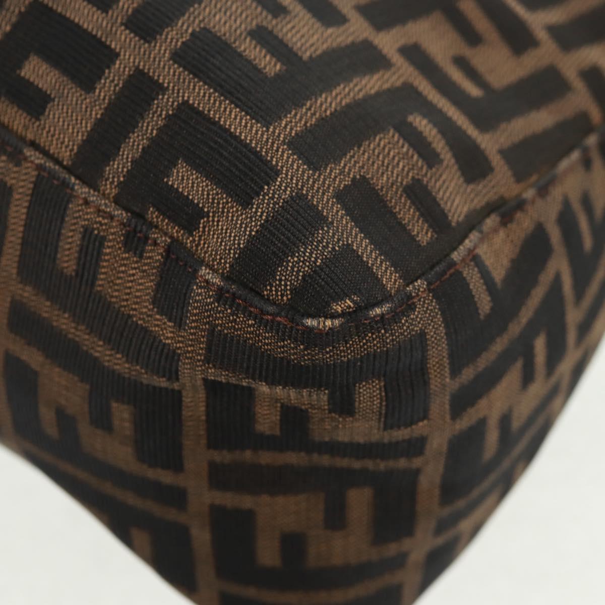 FENDI Zucca Canvas Mamma Baguette Shoulder Bag Black Brown Auth 168389V